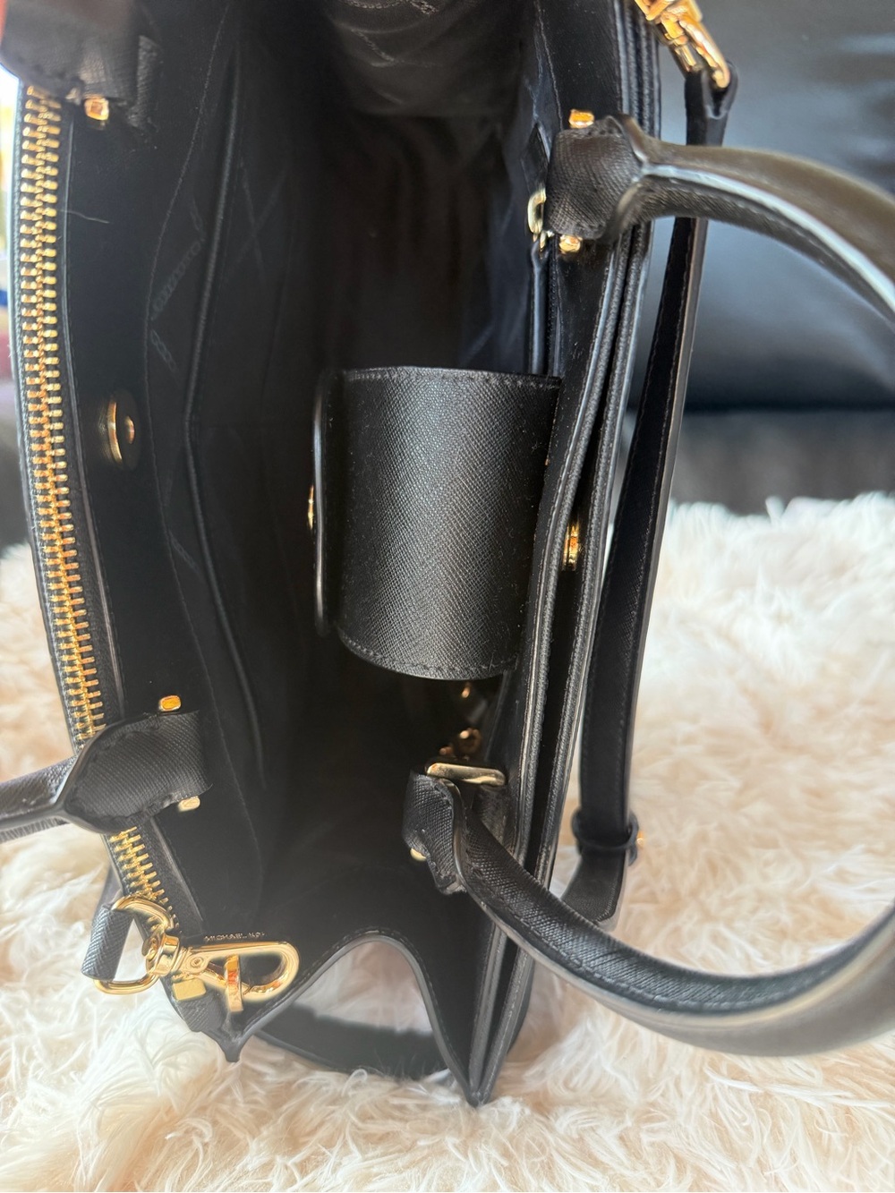 Michael Kors Black Leather Satchel with Gold Accents - Picture 9 of 10